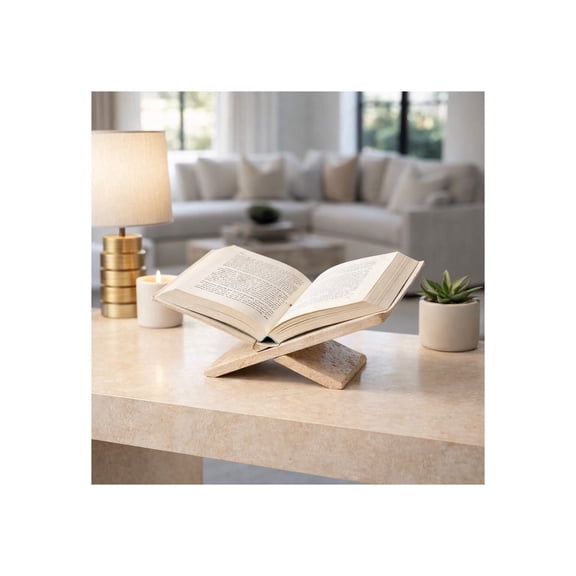 Bookends for Bookshelf Decor - Sleek Marble Bookstand with Smooth Cross-Frame Design Perfect as Book Accessory - Elegant Decorative Bookstand for Modern Home Library, Office, or Desk Decor - 6" Tan