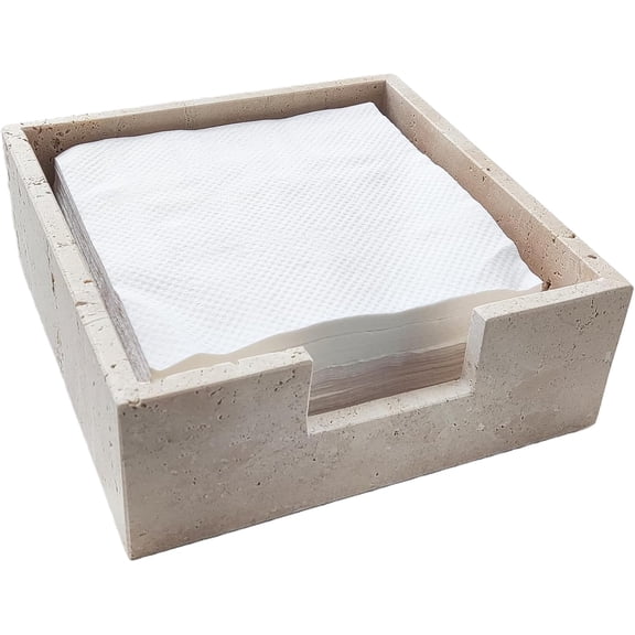 Travertine Marble Napkin Holder for Table,Stone Flat Napkin Dispenser for Kitchen Restaurant Dining Room Countertop Decor