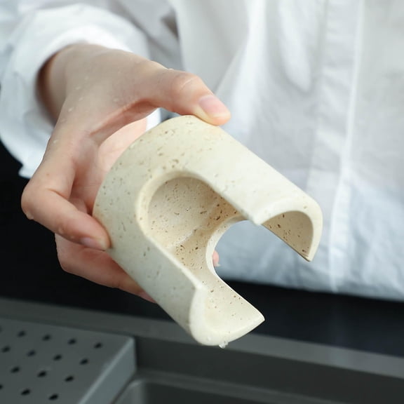 Travertine Marble Sponge Holder for Kitchen Counter - Natural Stone Dish Drying Rack, Sponge Caddy for Sink Organizer - & Stylish Kitchen Decor