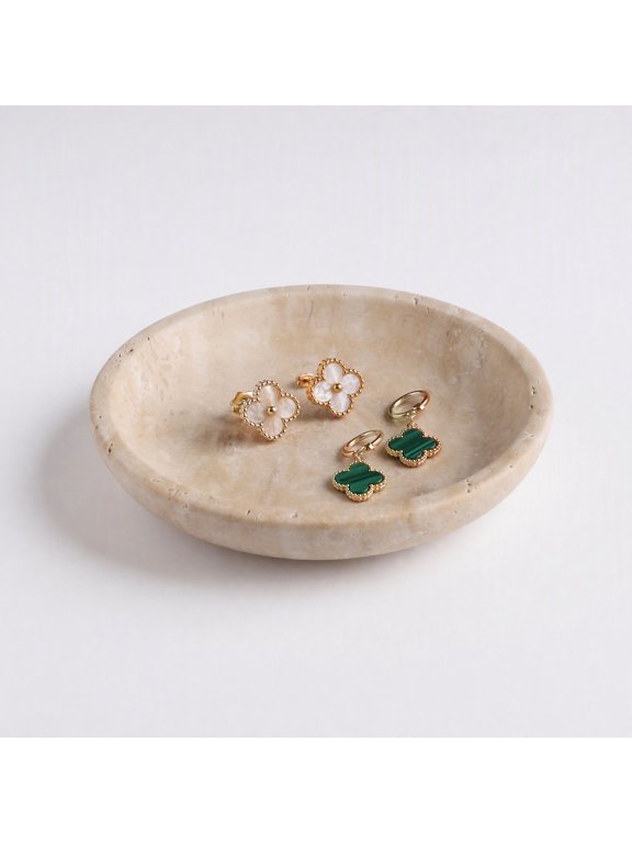 Travertine Marble Trinket Dish, 5.5" Natural Stone Ring Tray for Jewelry, Aesthetic Vanity & Vanity Decor, Elegant Gift for Women & Daughters (Beige)