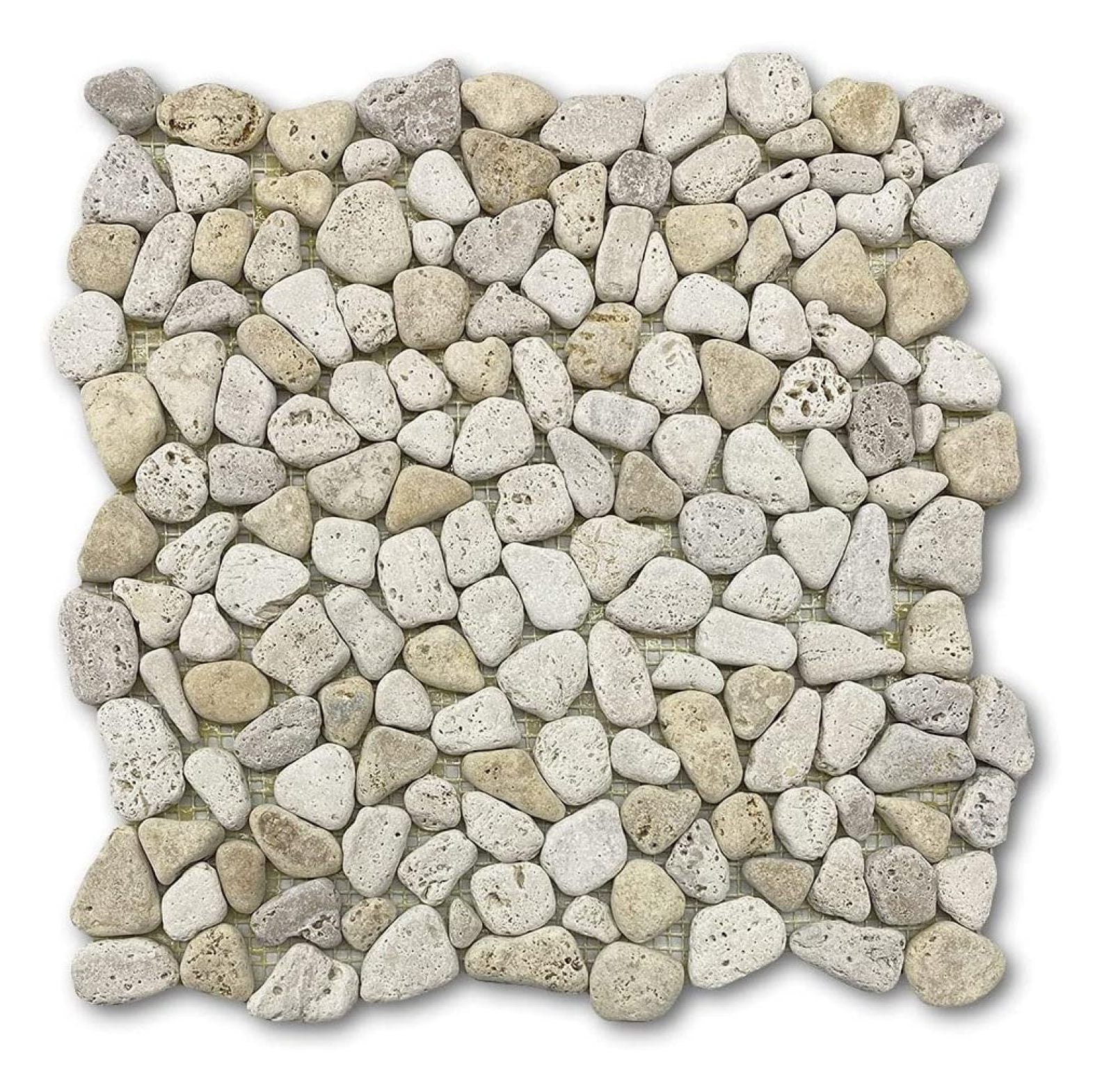 Travertine Mix Giallo Marble River Rocks Pebble Stone Mosaic Tile Tumbled Kitchen Bath Wall Floor Backsplash Shower (1 Sheet)