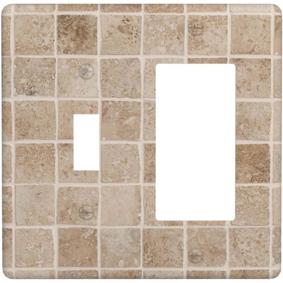 Travertine Mosaic Marble Beige Light Switch Cover, 1 Toggle 1 Rocker Combination, Wall Plate