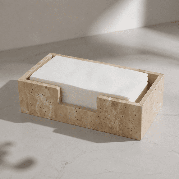 Travertine Napkin Holder 9.8" × 4.9" × 2.8" - Guest Towel for Bathroom Kitchen Restaurant