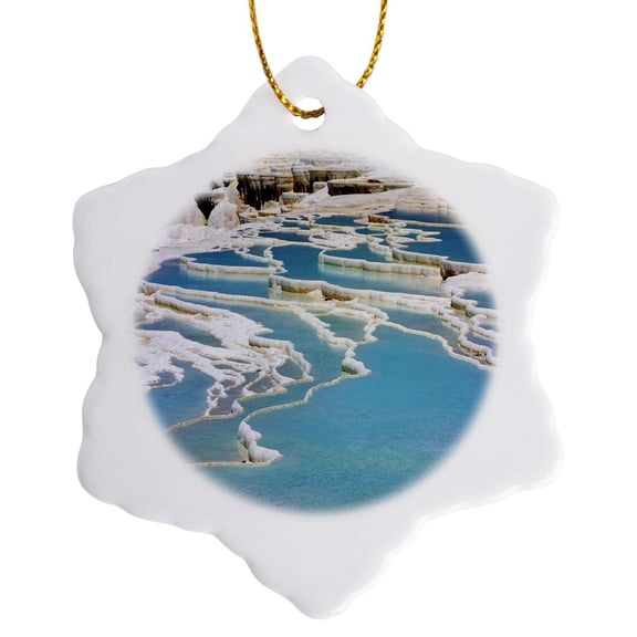 3drose, Travertine Rocks, Ancient Architecture, Pamukkale, Turkey-as37 Aka0380 - Ali Kabas, 3 inch Snowflake Porcelain Ornament