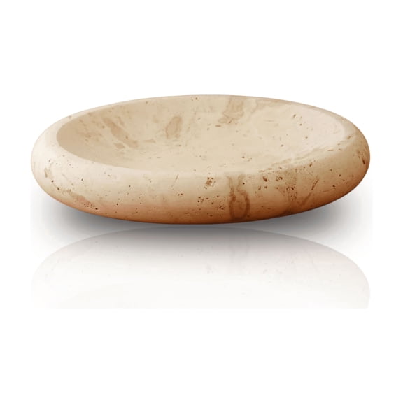 Travertine Round Tray Hand-Carved Natural Stone Display