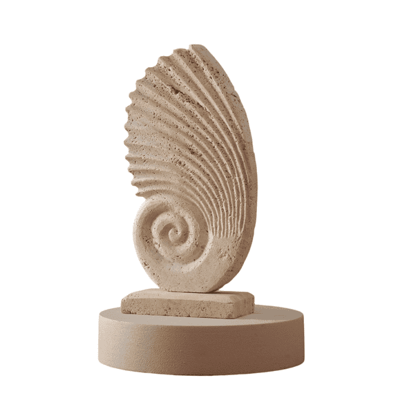 Travertine Sculpture for Interior Display, Beige & Spiral Shell Form