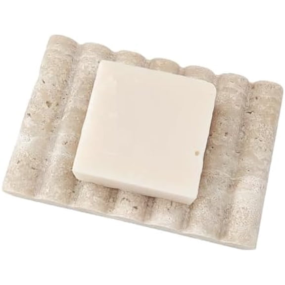 Travertine Soap Dish, Marble Self Draining Soap Holder, Sponge Holder for Bathroom, Sink, Kitchen, Jewelry Ring Dish (Beige)