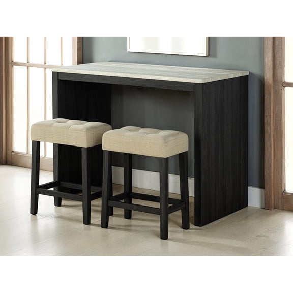 Travertine Surface Table | Suitable for Small Dining Spaces | Enjoy Comfortable Seating on Tufted Stools