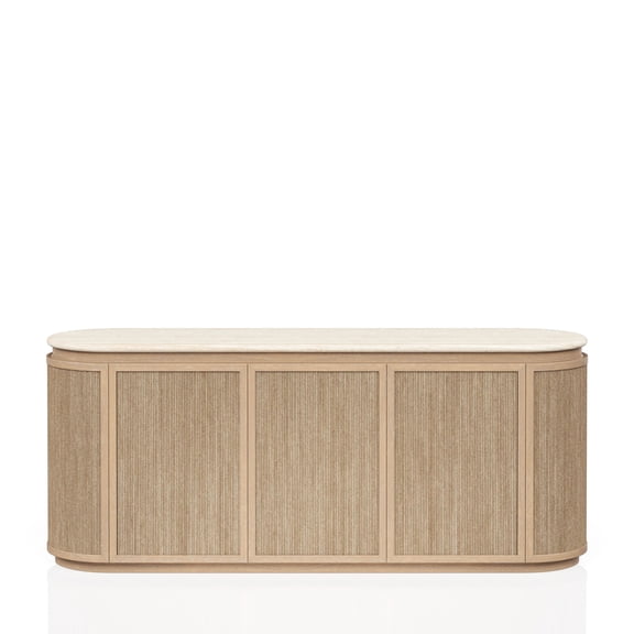 Travertine Top Server | European - Inspired Design | Oak Veneers on Solid Wood | Soft - Closing to Improve Stability