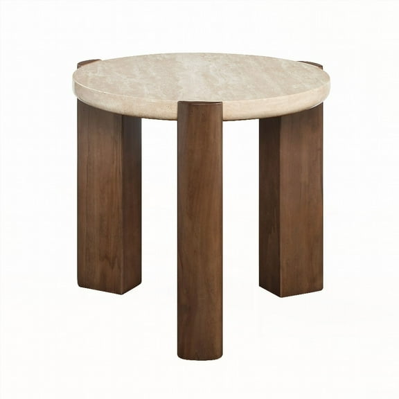 Travertine Top Table with 50mm Thickness & Dark Oak Base