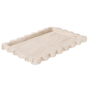 Travertine Vanity Tray, Rectangle Natural Stone Organizer, Scalloped Edge Decor for Jewelry, Cosmetics, Candles, Lotion, Perfume, 12 x 8 in