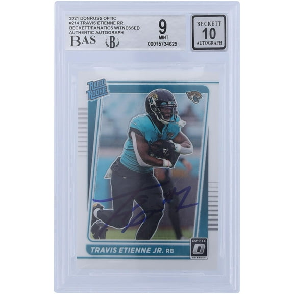 Travis Etienne Jacksonville Jaguars Autographed 2021 Panini Donruss Optic #214 Beckett Fanatics Witnessed Authenticated 9/10 Rookie Card - Fanatics Authentic Certified