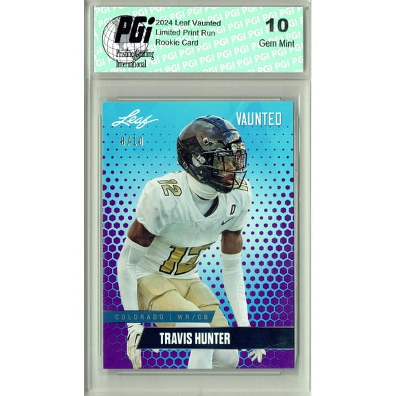 Travis Hunter Rookie Card Jacksonville PGI 10 Gem Mint Football Trading Card 2024 Leaf Vaunted #V-19 Purple SP 10 Made
