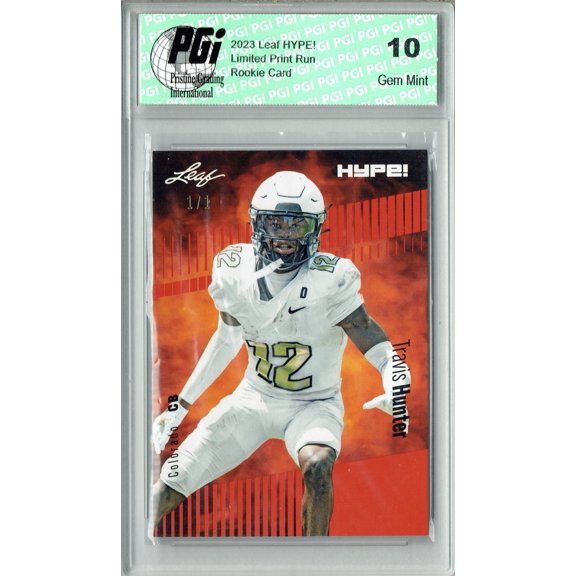 Travis Hunter Rookie Card Jacksonville PGI 10 Gem Mint Football Trading Card 2023 Leaf HYPE! #137 Orange Blank Back 1/1