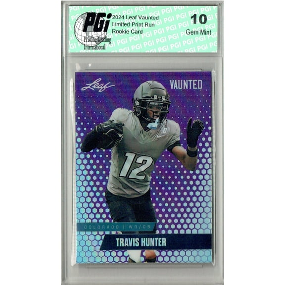 Travis Hunter Rookie Card Jacksonville PGI 10 Gem Mint Football Trading Card 2024 Leaf Vaunted Metal #VM-18 Purple 15 Made