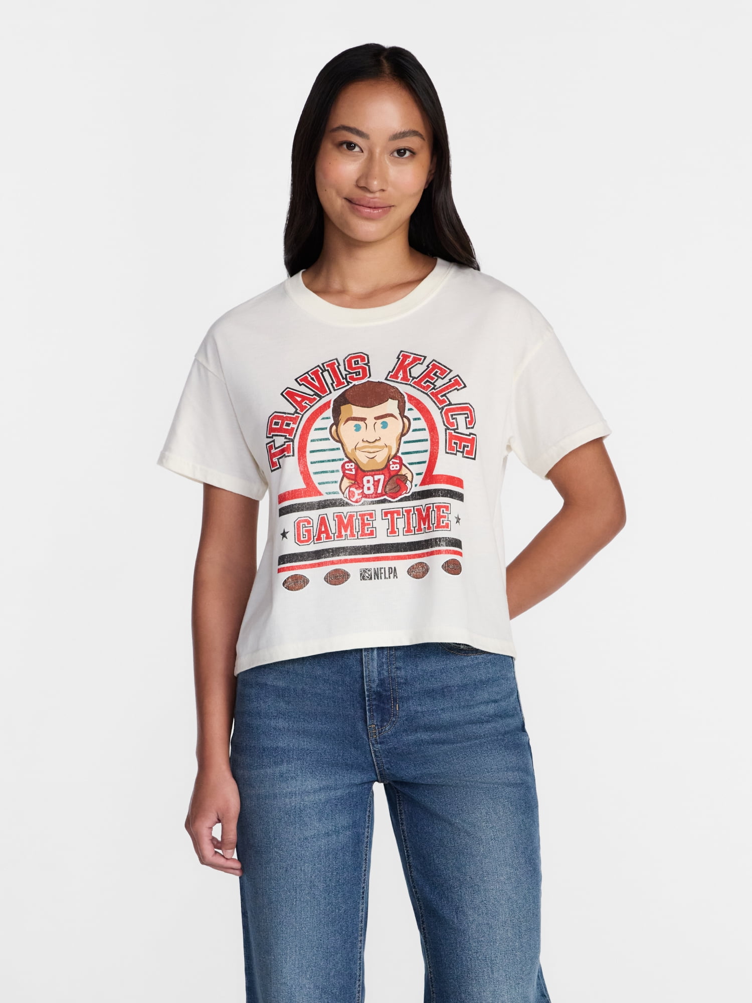 Travis Kelce Women's Boxy Cropped Graphic Tee with Short Sleeves, Sizes XXS-XXL