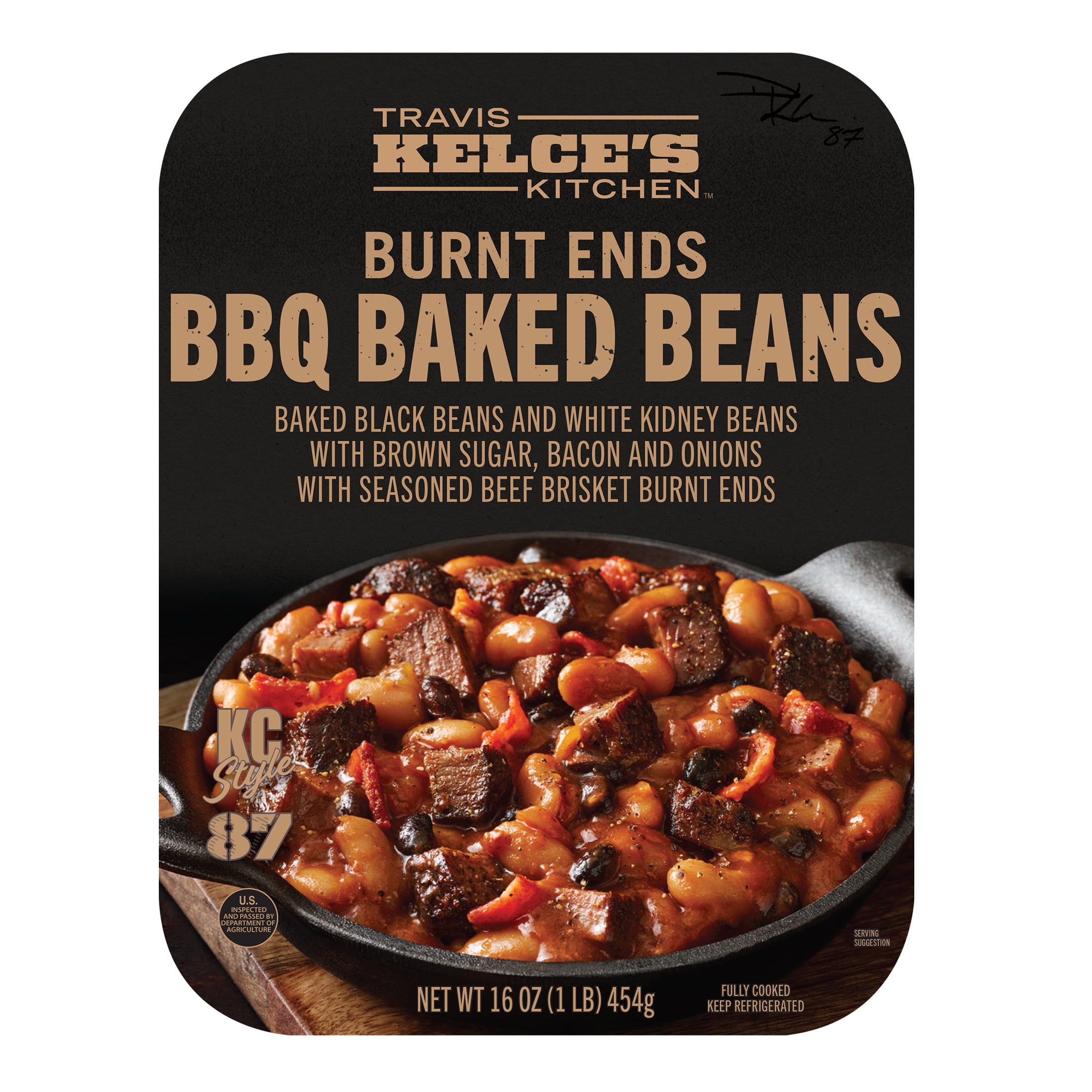 Travis Kelce's Kitchen Burnt Ends BBQ Baked Beans, Fully Cooked, Ready to Heat, 16 oz Tray, (Refrigerated)