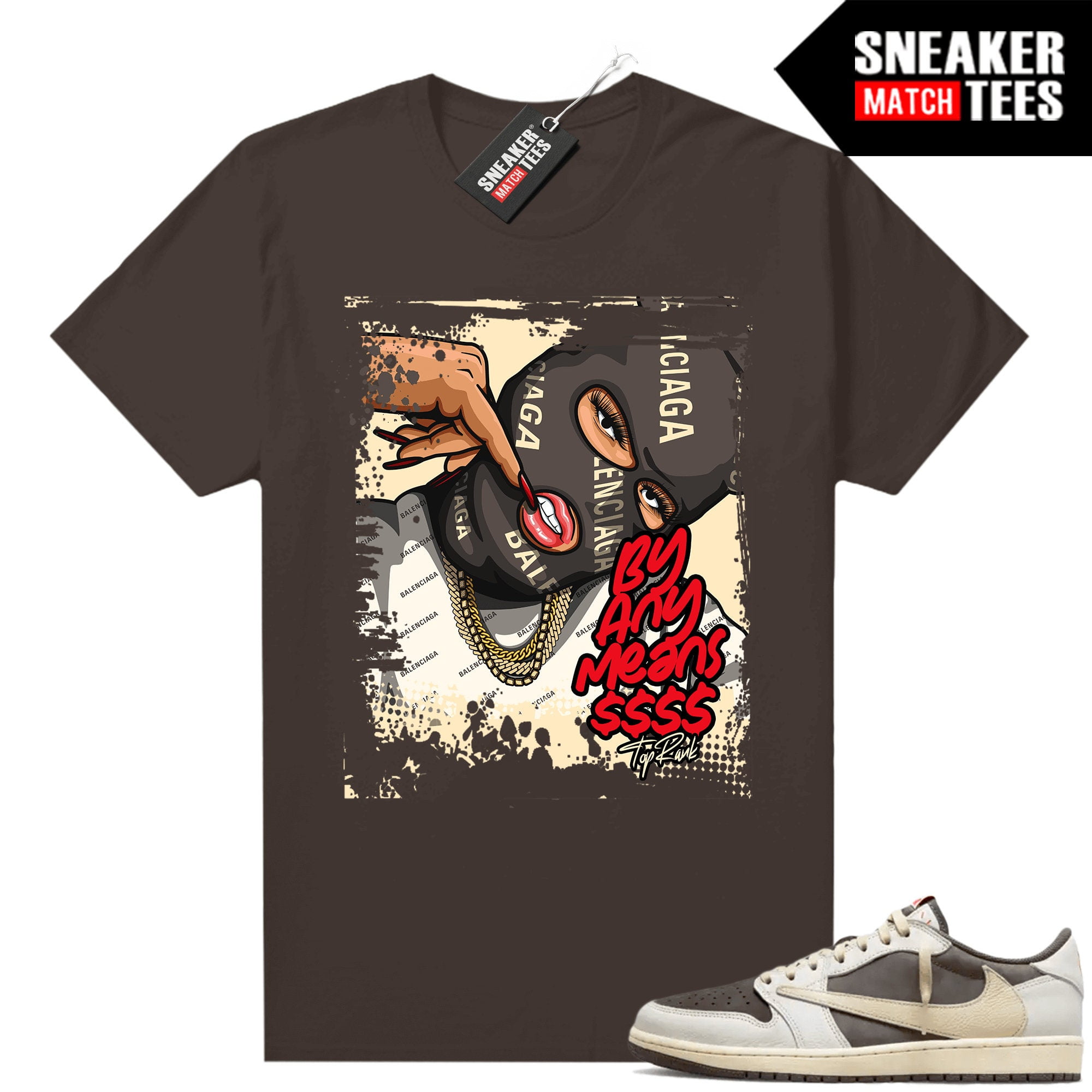 Travis Low Reverse Mocha 1s to match Sneaker Match Tees Brown "By Any