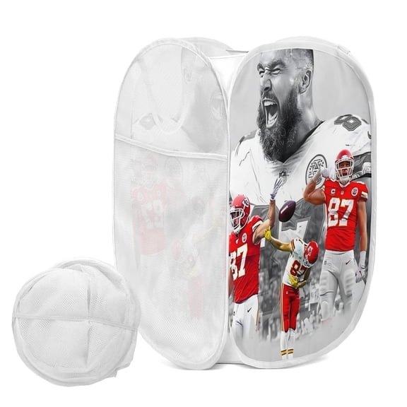 Travis and Kelce Fold-Flat Printed Laundry Tote.15"  24"