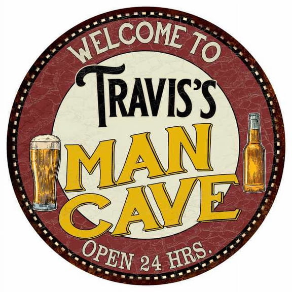Travis's Man Cave 12" Round Metal Sign Kitchen Bar Wall Dcor 200120035355