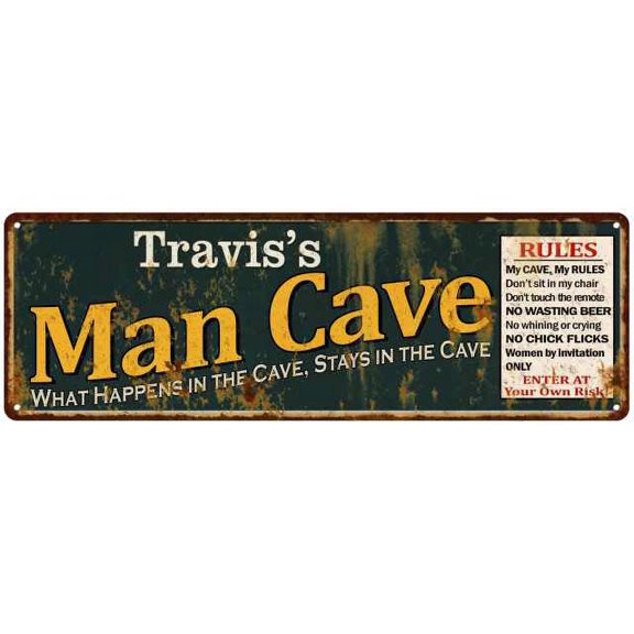Travis's Man Cave Rules Green Sign Decor Gift 8x24 108240005355