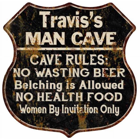 Travis's Man Cave Rules Sign Shield Metal Gift 211110007356