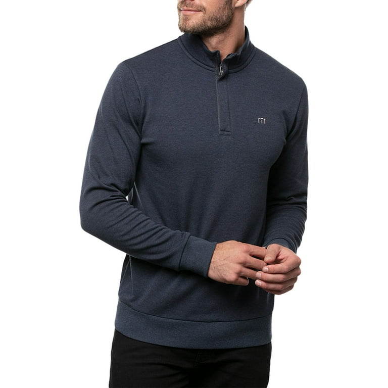 TravisMathew Men's Cloud 2.0 1/4 Zip Golf Pullover (Heather Blue