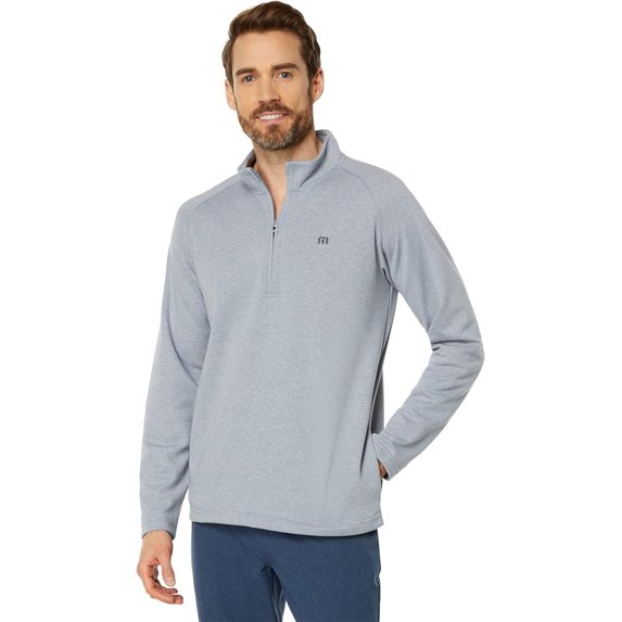 TravisMathew Men's Upgraded Quarter Zip Long Sleeve Sweater (Heather Grey, Large)