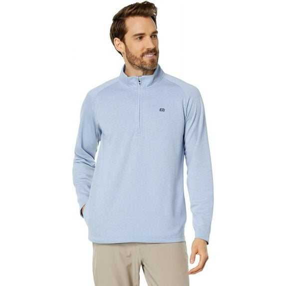 TravisMathew Men's Upgraded Quarter Zip Long Sleeve Sweater (Light Blue, Large)