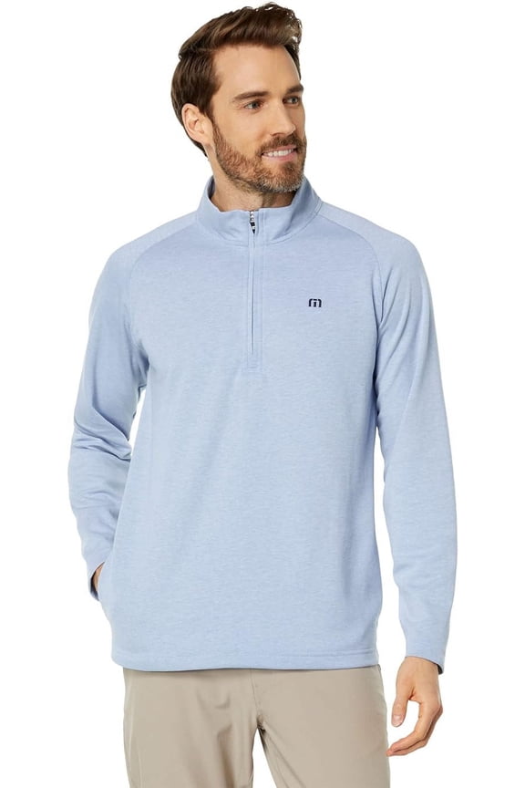 Men's Upgraded Quarter Zip Long Sleeve Sweater (Light Blue, Large)