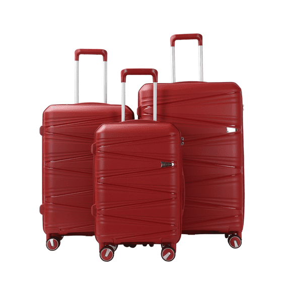 Travlr 100% PP break resistant expandable lightweight luggage with TSA lock, mute wheels & aluminum trolley 3 Piece set (20", 24", 28") -Maroon Red