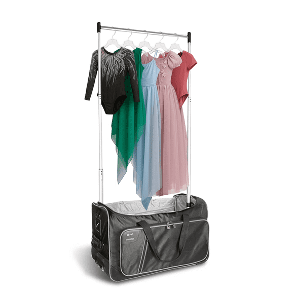Travolution Dance Bag With Garment Rack, 24 Inch Garment Rack Duffel with Wheels, Black/Gray