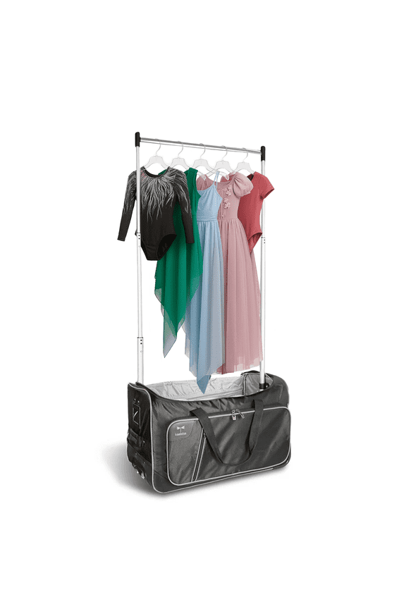 Dance Bag With Garment Rack, 24 Inch Garment Rack Duffel with Wheels, Black/Gray