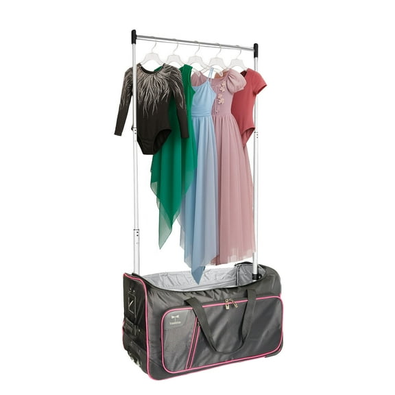 Travolution Unisex Garment Bags, 24 Inch Garment Rack Duffel with Wheels, Polyester, Black/Pink, 1-Piece