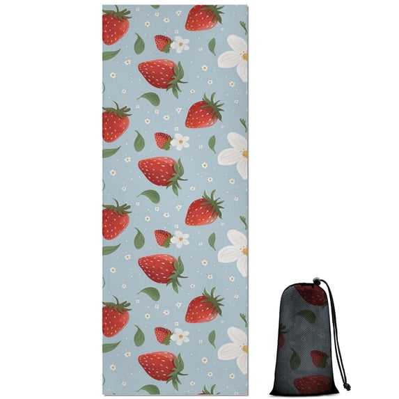 Trawberry Plants Fruit Flower Leaf Hot Yoga Mat Towel Non Slip for Hot Yoga - Quick-Drying Yoga Mat Cover with 4 Corner Pockets with Travel Bag - Hot Yoga Towel Non Slip 70"x26"