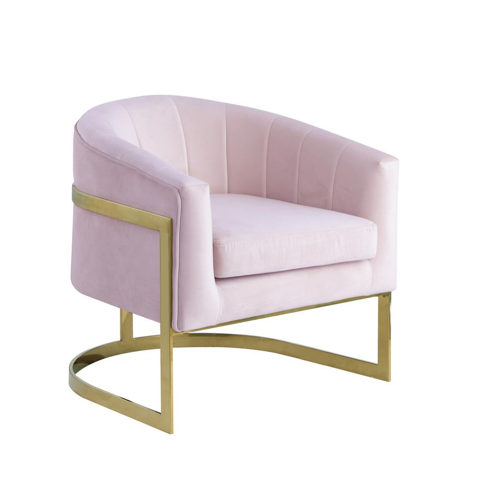 Glamorous Pink Velvet Barrel Accent Chair with Gold Accents