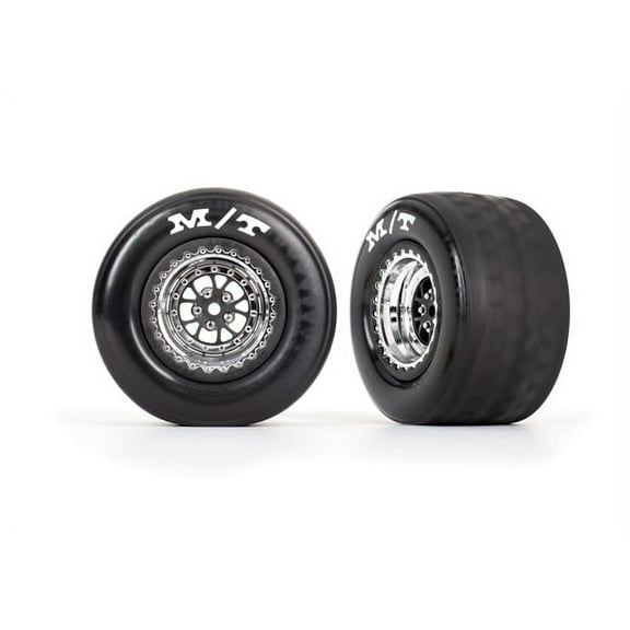 Traxxas 9475R Tires/Wheels, Weld Chrome with Black Wheels, Tires, Inserts, R (2)