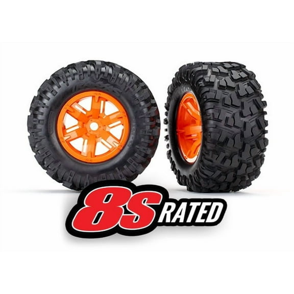 Traxxas 7772T Tires/Wheels (X-Maxx Orange Wheels, Maxx AT Tires, Inserts)