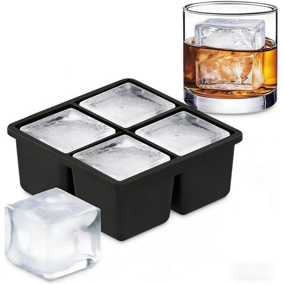Tray (1-Pack), Easy Release 2" Big Ice Cubes - , Ice Cubes Mold - Ice Trays for Freezer with Lid - Stackable Ice Tray - Black (Four-panel comic)