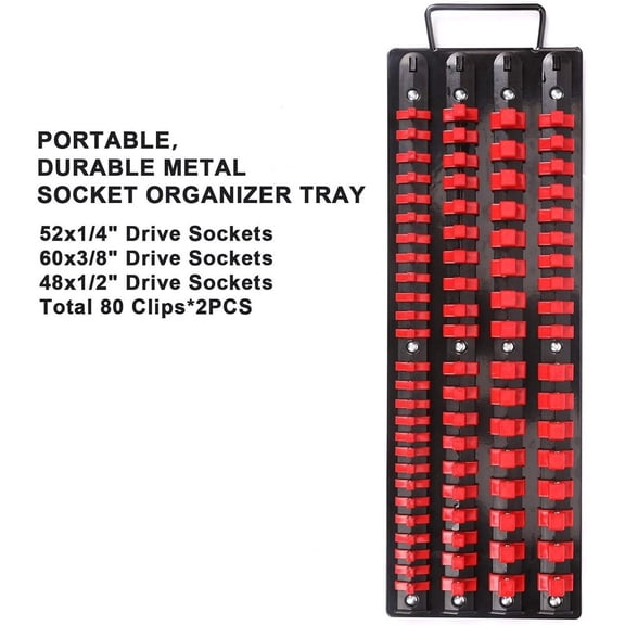 Tray Based Socket Organizer Four Row Design For 1/4 3/8 1/2 Drive Space Saving Metal Plastic Workshop Portable Sleeve Holder Mechanic DIY Garage Tool Storage