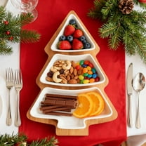 Tray Christmas Tree Tray with Ceramic Bowl Wooden Base 3-Tier Dried Fruit Snack Serving Platter for Holiday Table Decor,10.82" 1Pcs JASKFLY