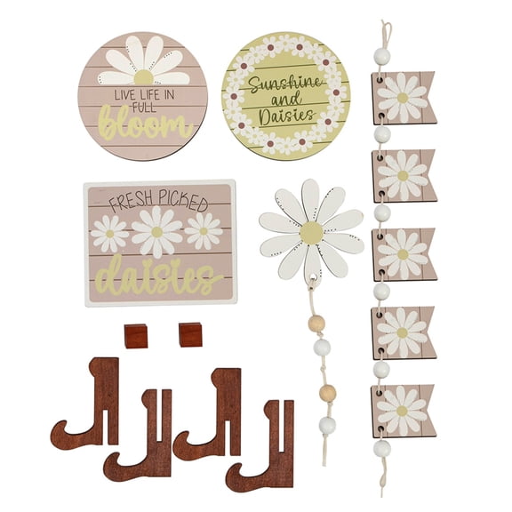Tray Decoration Summer Tiered Tray Set with Table Block Sign Wooden Flower Farmhouse Tabletop Decorations for Spring Party Home Kitchen,14X12.5X5 cm,Khaki