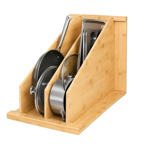 Naeqieo Large Size Wooden Tray with 3 Dividers for Cabinets, Cookie Baking Sheet Organizer for Cabinet, Vertical Tray Dividers for Storing Pans, Baking Trays, Cutting Board, 22.5"x15.5"x 12"