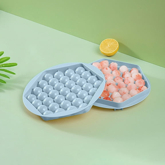 Tray with Lid and Bin Hexagon Round Tray, for Freezer, Stackable Ice Bucket Kits with Storage Container & Scoop for Kitchen, Rv, Cocktail, Coffee, Blue