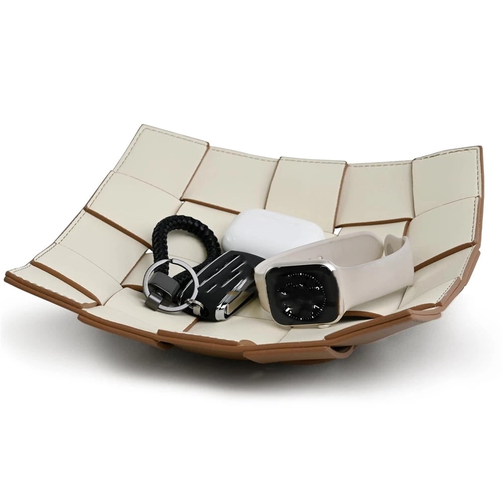 Tray for Men and Women PU Leather Key Holder Bowl for Entryway Table Bedside Nightstand Desk Organizer Tray for Wallet, Watch, Key, Phone Men's Gift - Coffee & White（only the box）