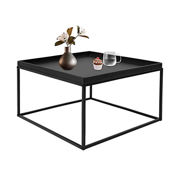 Tray Metal End Table, Sofa Table Small Side Table, Accent Coffee Table, Waterproof Outdoor & Indoor Snack Table, 23.2" L x 23.2" W x 14.2" H, Black