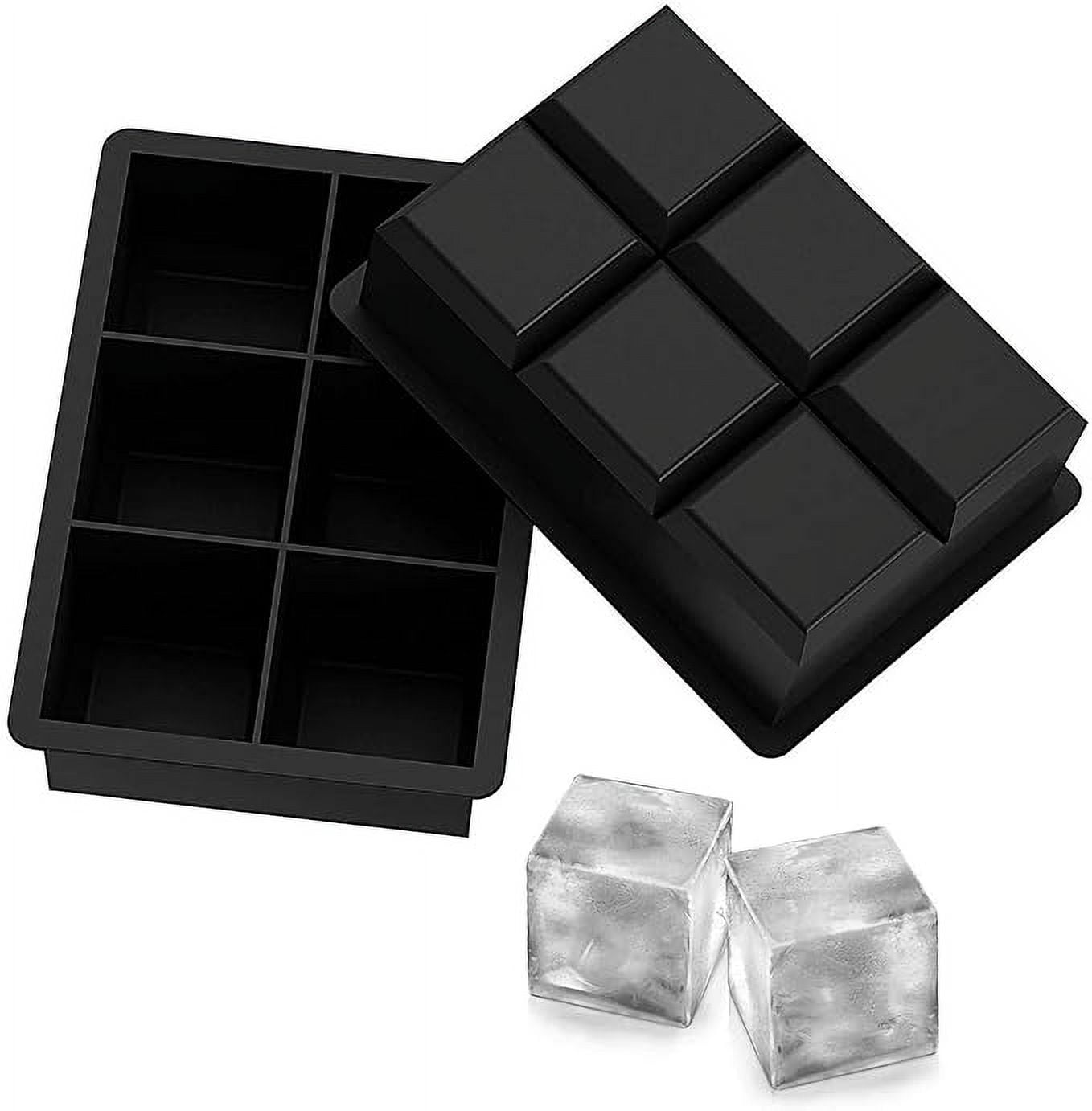 Tray Mold Giant Jumbo Large Food Grade Silicone Ice Cube Square Tray Mold DIY Ice Maker Ice Cube Tray, 2 Pc(Black)