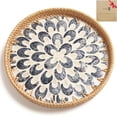 thumbnail image 1 of Tray with Mother of Pearl Inlay, Round Serving Tray with Wooden Base, Decorative Wicker Basket for Table Decor, Storage and Display of Jewelry Coffee Bread Food Fruit (Sapphire Blue) C101, 1 of 3