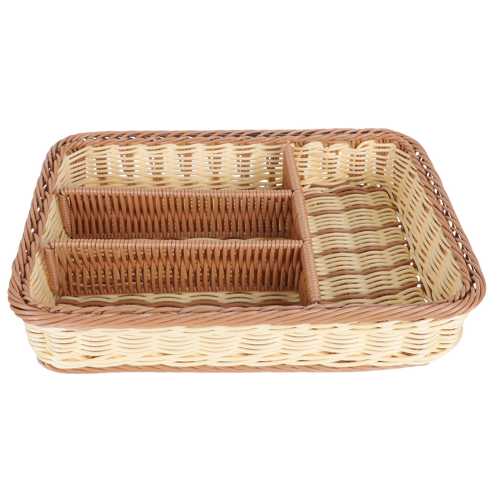 Tray Rattan Organizer Storage Basket Holder Cutlery Wicker Silverware
