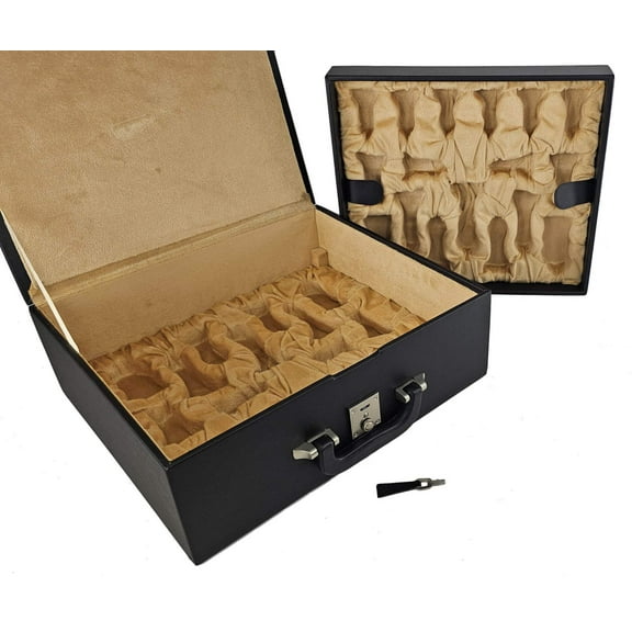 Tray Storage Box For UpTo 4" Staunton Chess Men Set Black Faux Leather / Nickel